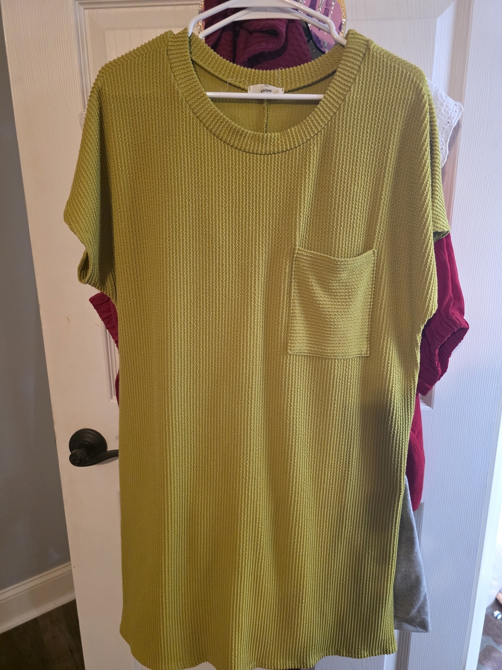 entro Olive Green Short Sleeve Pocket Knit Dress